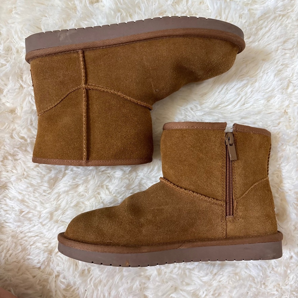 Koolaburra by UGG Victoria Short Chestnut Suede Faux Fur Zip Boots Kids Size 3